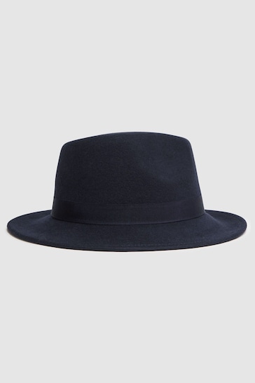 Reiss Navy Ally Wool Fedora Hat