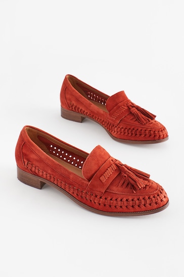Rust Brown Forever Comfort® Leather Weave Tassel Loafers