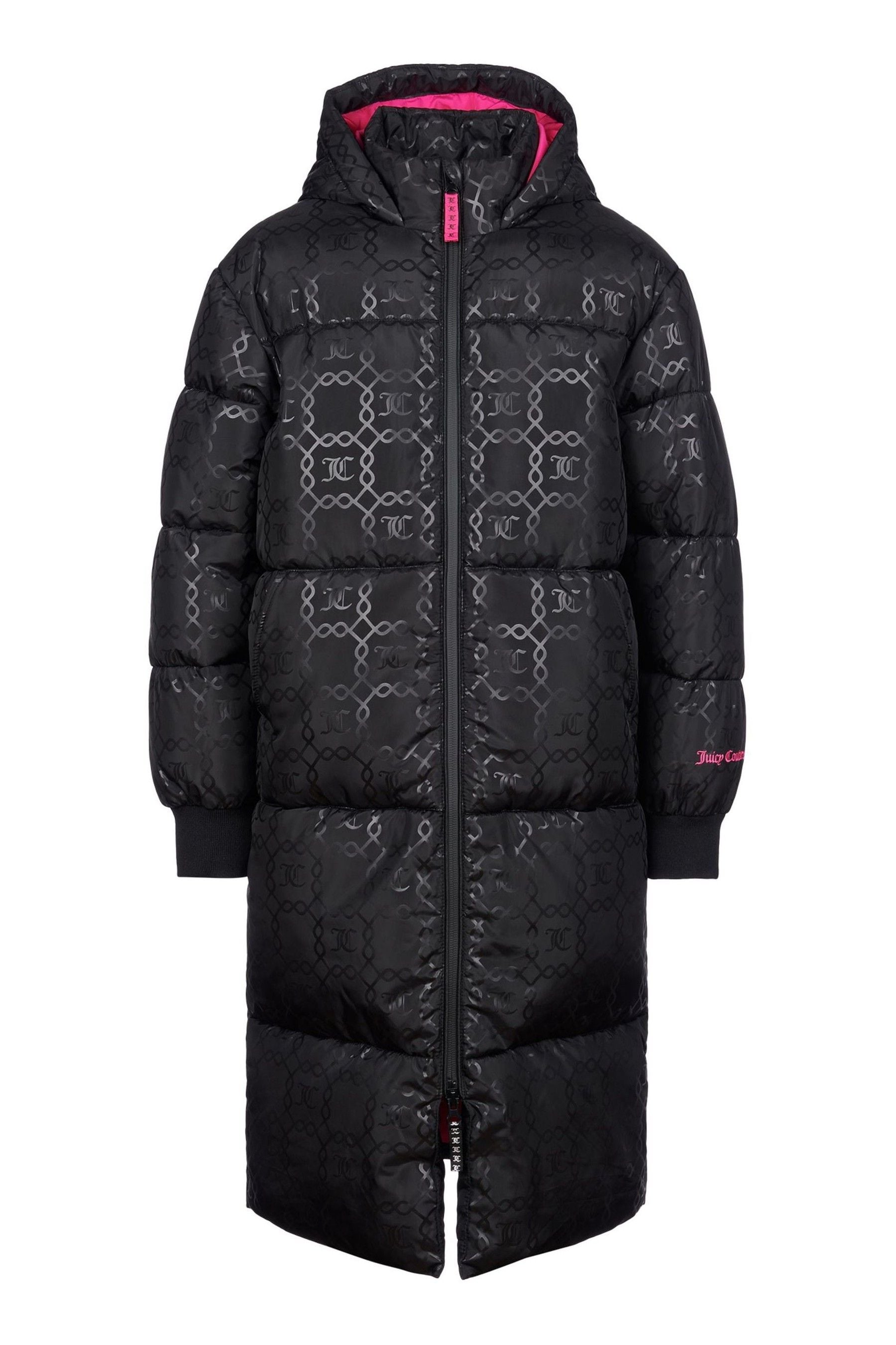 Buy Juicy Couture Girls Monogram Quilted Puffer Black Coat from