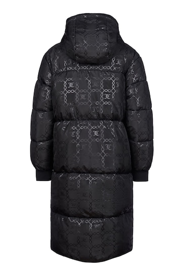 Juicy Couture Girls Monogram Quilted Puffer Black Coat