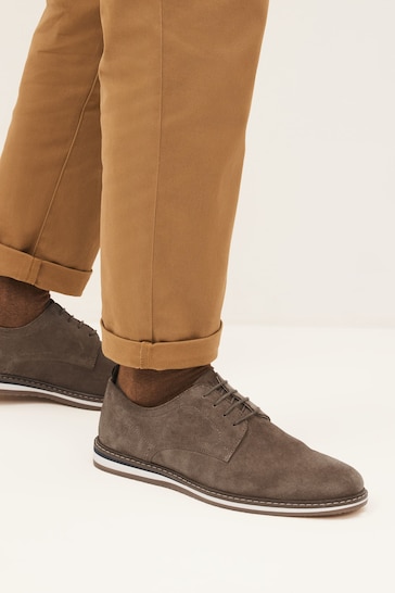 Stone Brown Leather Wedge Derby Shoes