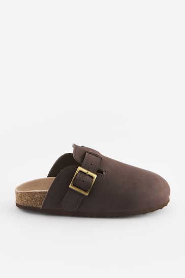 Chocolate Brown Leather Slip-On Clog Mules