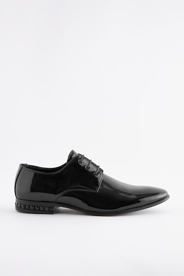 Black High Shine Jewel Trim Patent Derby Shoes