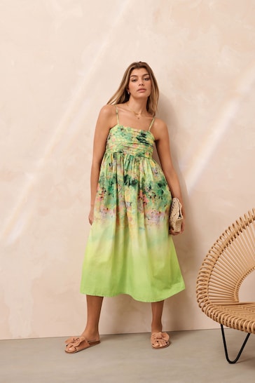 Lime Green Floral Midi Summer Dress