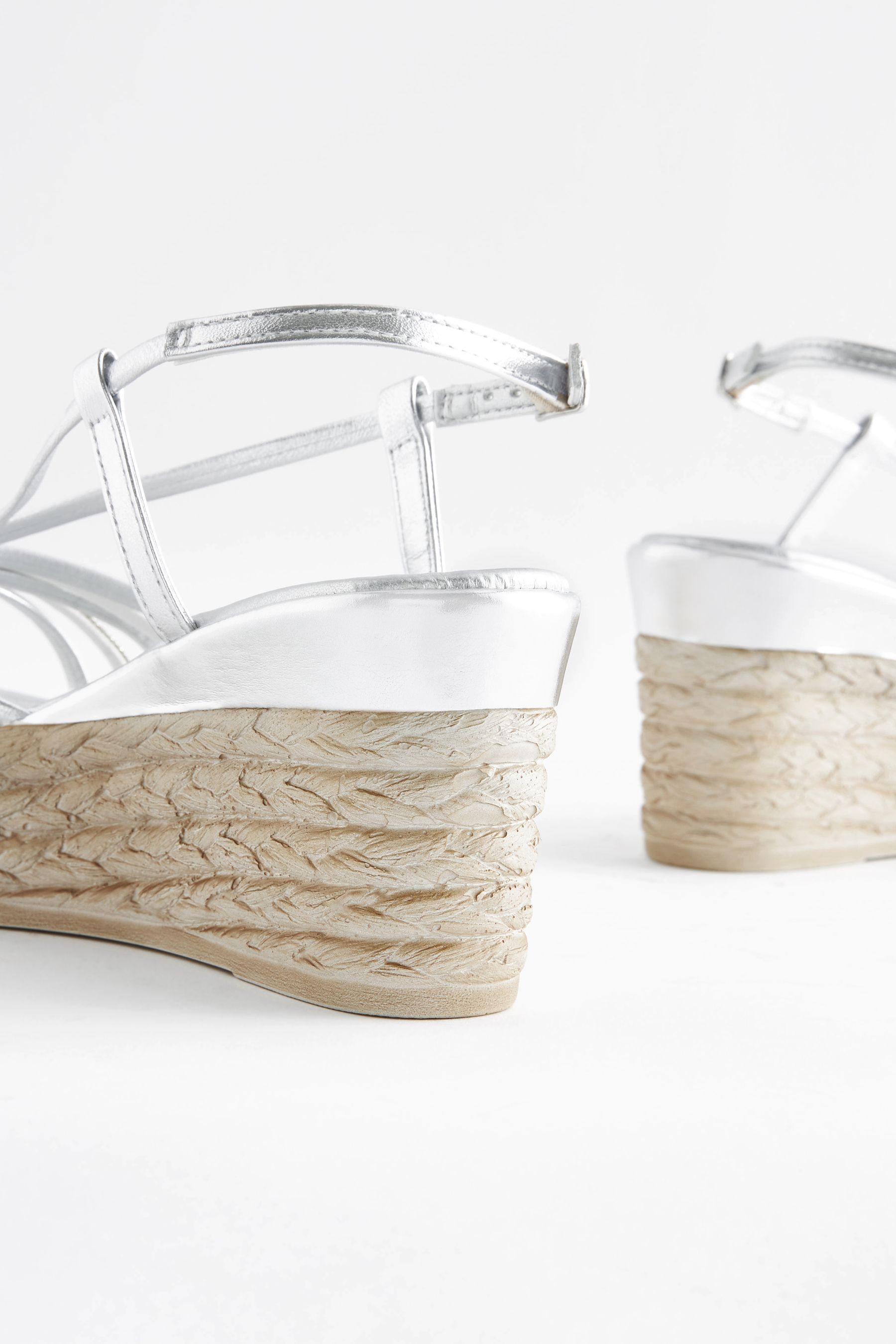 Silver Forever Comfort Bling Multi Strap Wedges