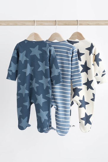 Navy Blue Star Baby Zip Sleepsuits 3 Pack (0mths-2yrs)