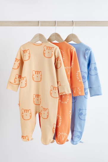 Orange Tiger Baby Zip Sleepsuits 3 Pack (0mths-2yrs)