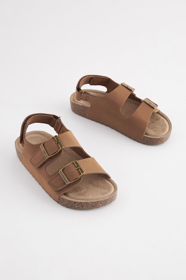 Tan Brown Double Touch Fastening Strap Corkbed Sandals