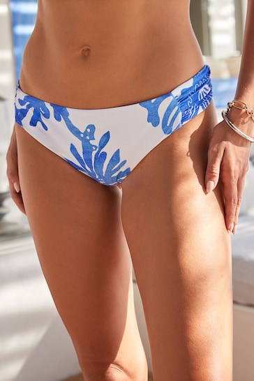 Blue/White Floral High Leg Bikini Bottom