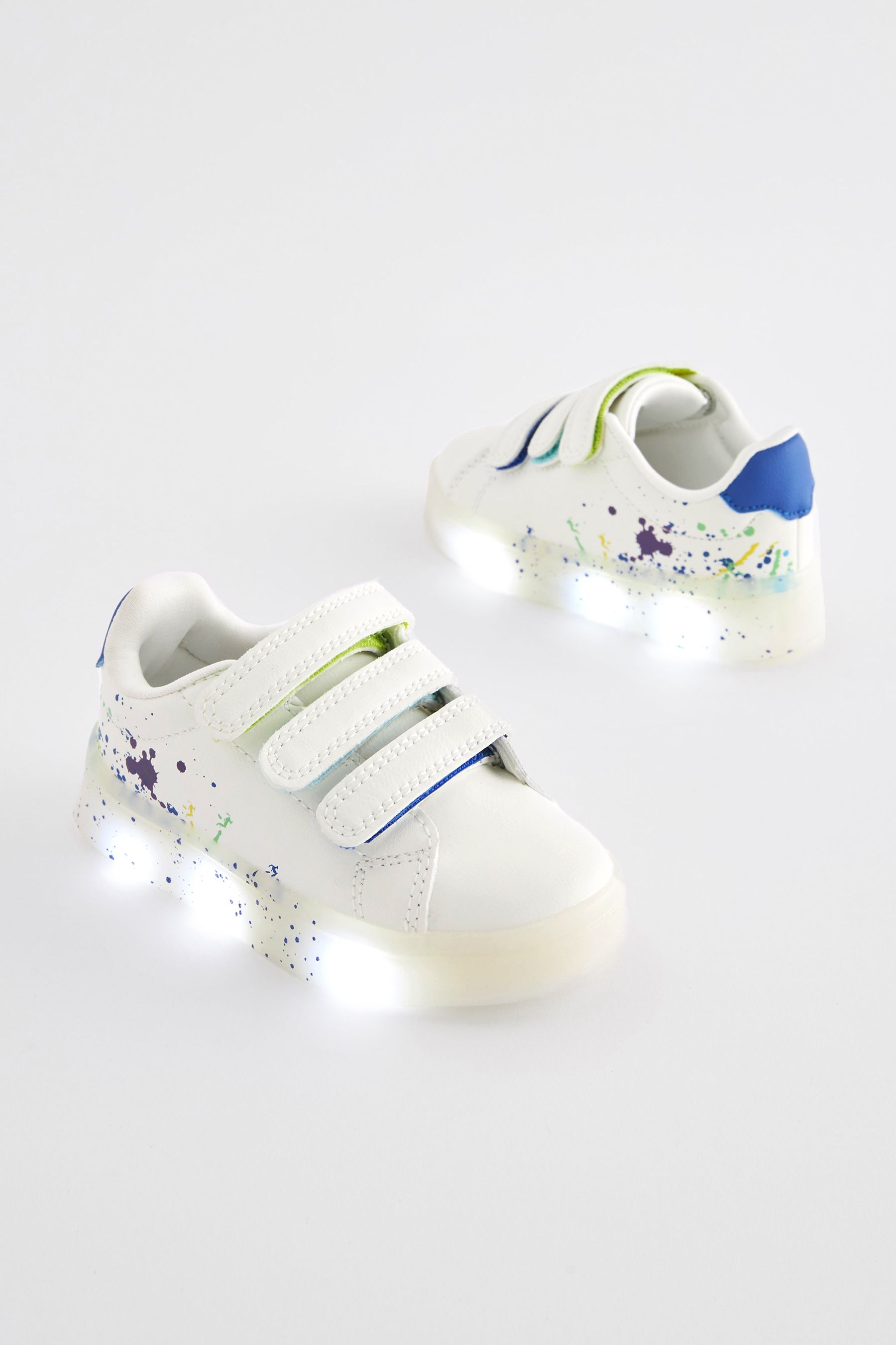 White Multi Colour Splat Light Up Trainers