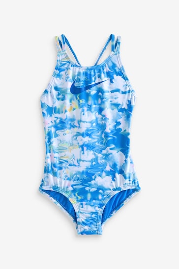 Nike Blue Nike Swim Cloud Print Spiderback Swimsuit