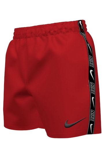 Nike Red Nike Swim Logo Tape 4 Inch Volley Shorts