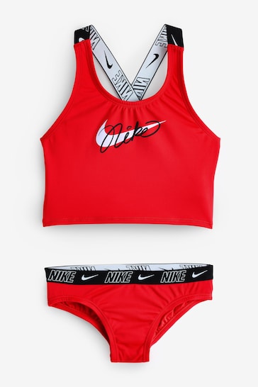 Nike Red Nike Swim Logo Tape Swimsuit