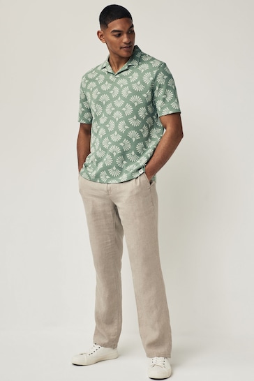 Green/White Textured Print Polo Shirt