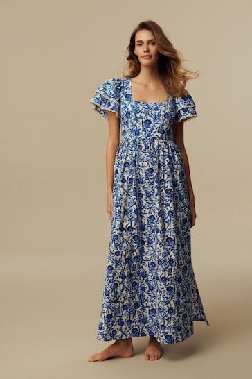 Laura Ashley Blue and White Backless Maxi Dress