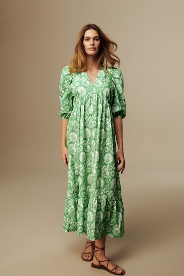 Laura Ashley Green Camelot Print Green Midaxi Dress