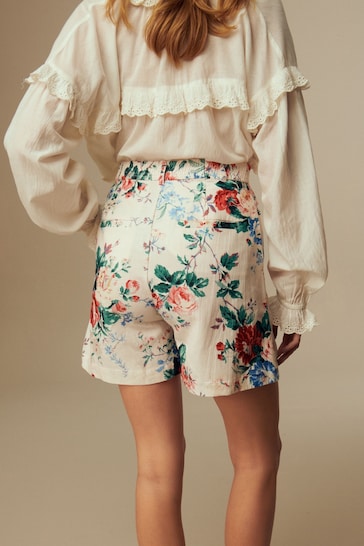 Laura Ashley Cream Linen Blend Floral Shorts