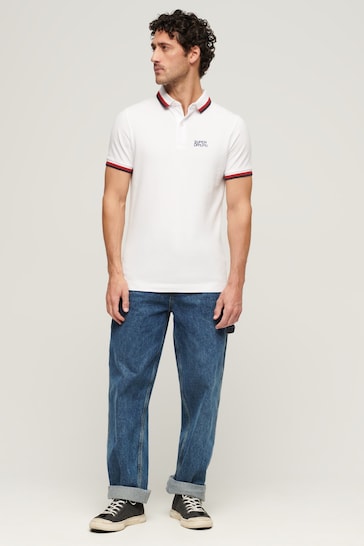 Superdry White Sportswear Relaxed Tipped Polo Shirt
