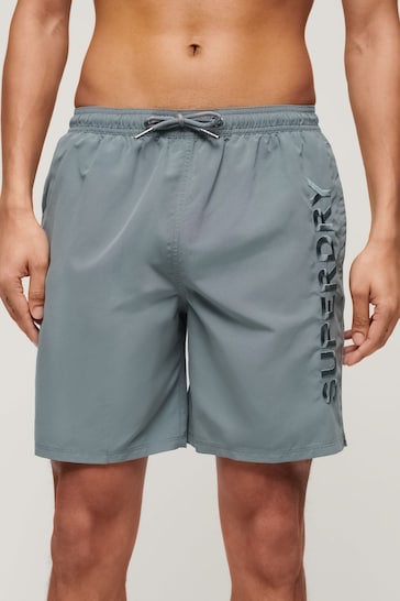 Superdry Grey Premium Emb 17” Swim Shorts