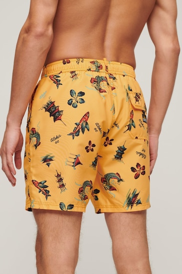 Superdry Yellow Hawaiian Print 17” Swim Shorts