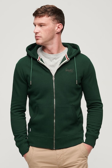 logo-embroidered zipped hoodie Grau