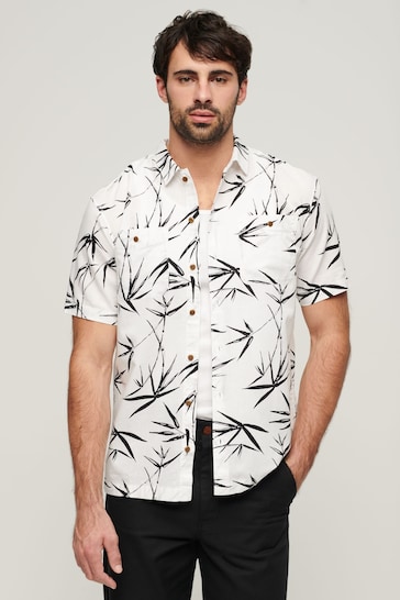 Superdry White/Black Short Sleeved Beach Shirt