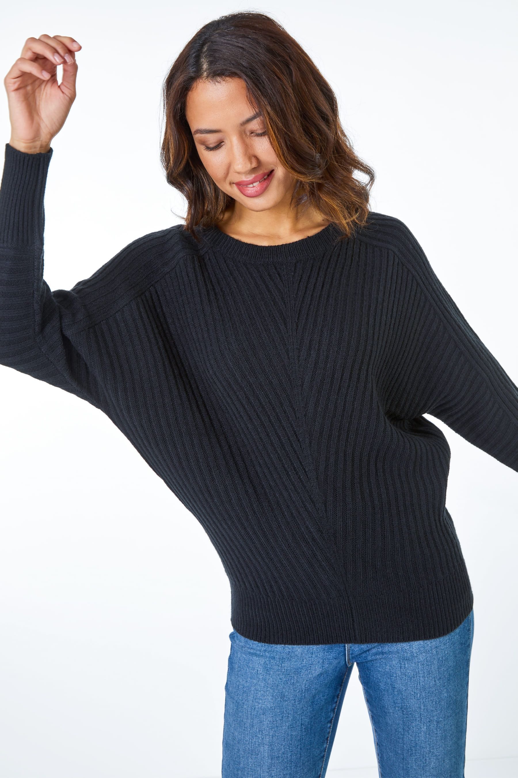 Buy Roman Black Ribbed Batwing Jumper from the Next UK online shop