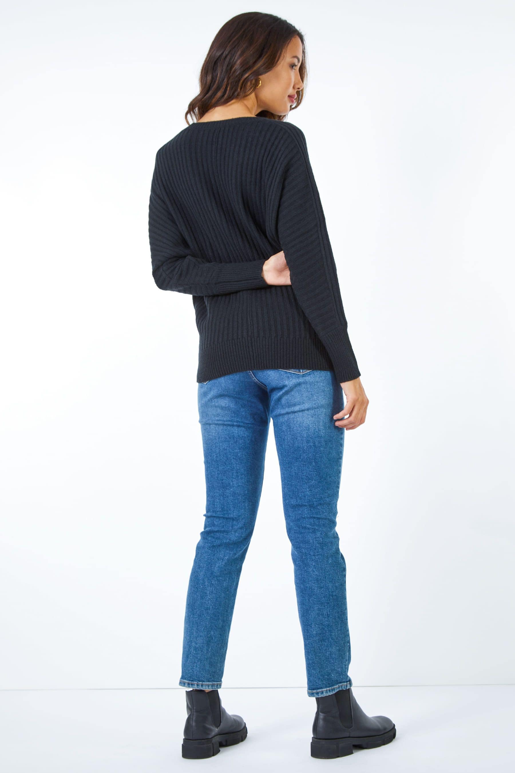 Roman Black Ribbed Batwing Jumper