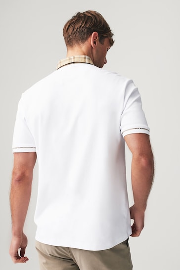 White Check Smart Collar Polo Shirt