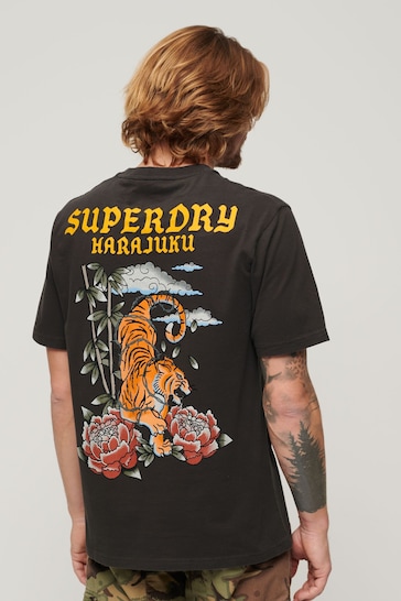 Superdry Brown Tattoo Graphic Loose T- Shirt