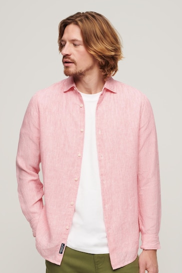 Superdry Pink Studios Casual Linen Long Sleeved Shirt