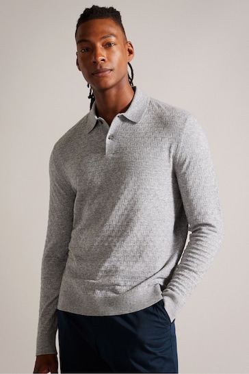 Ted Baker Grey Morar Stitch Knitted Polo Shirt