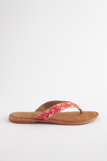 Pink Regular/Wide Fit Forever Comfort® Leather Embellished Toe Thong Sandals