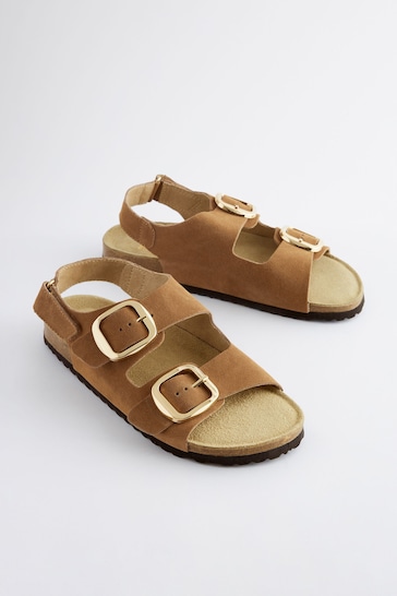 Golden Tan Back Strap Leather Footbed Sandals