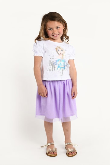 Brand Threads Purple Disney Frozen Girls T-Shirt and Skirt Set