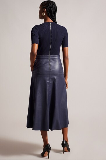 Ted Baker Blue Matiar Short Sleeve A-Line Midi Dress