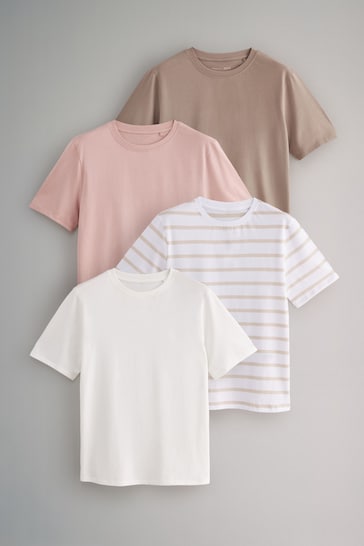 The Set Taupe Brown/Pink/Cream/Stripe 4 Pack Relaxed Short Sleeve T-Shirts
