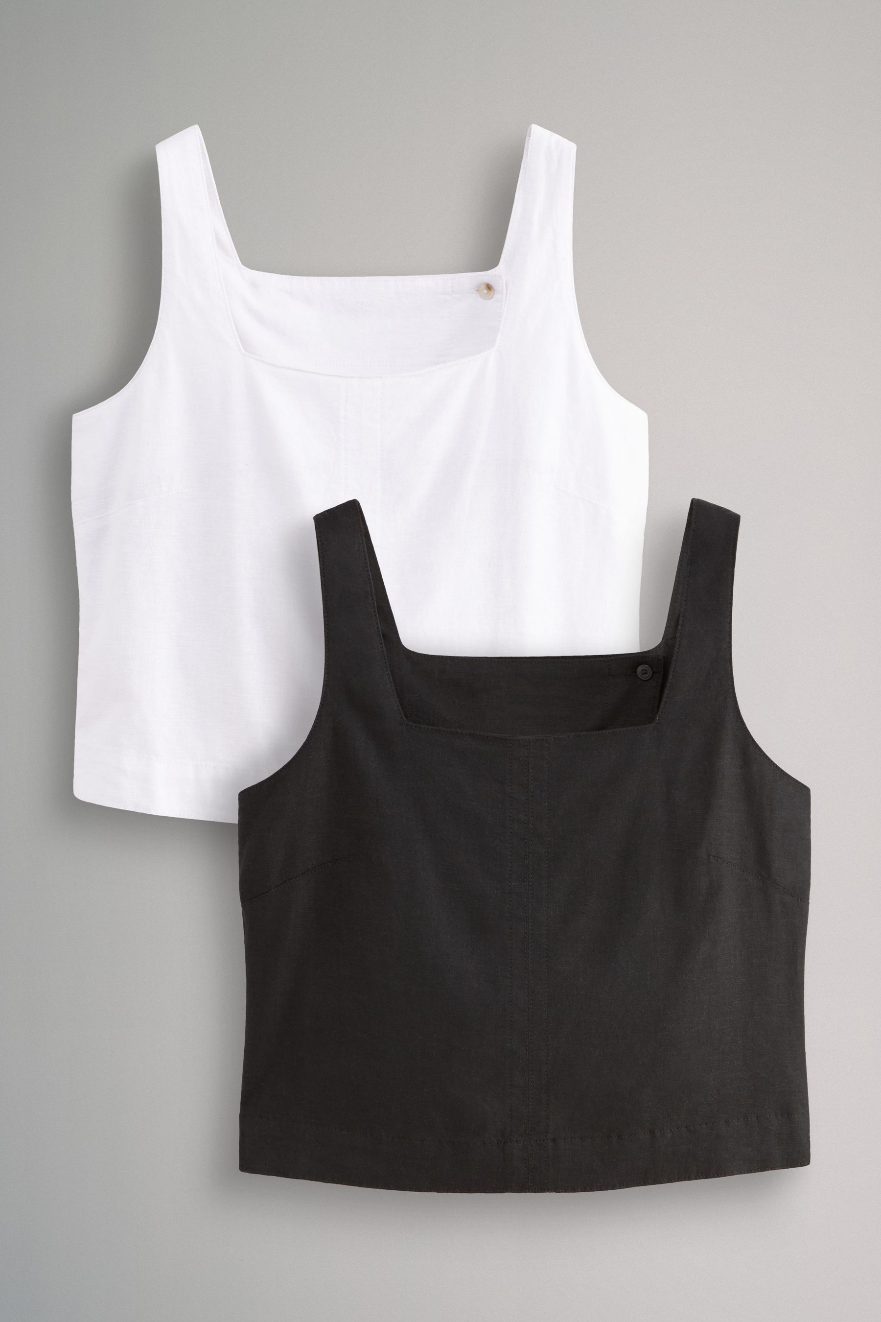 The Set Black White 2 Pack Linen Blend Shell Tops