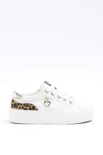 River Island White Girls Leopard Print Plimsole Trainers