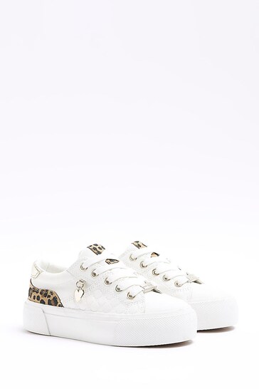 River Island White Girls Leopard Print Plimsole Trainers