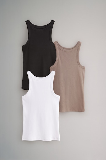 The Set Black/Taupe Brown/White 3 Pack Ribbed Racer Vests