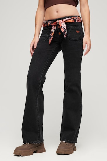Superdry Black Slim Organic Cotton Vintage Low Rise Flare Jeans