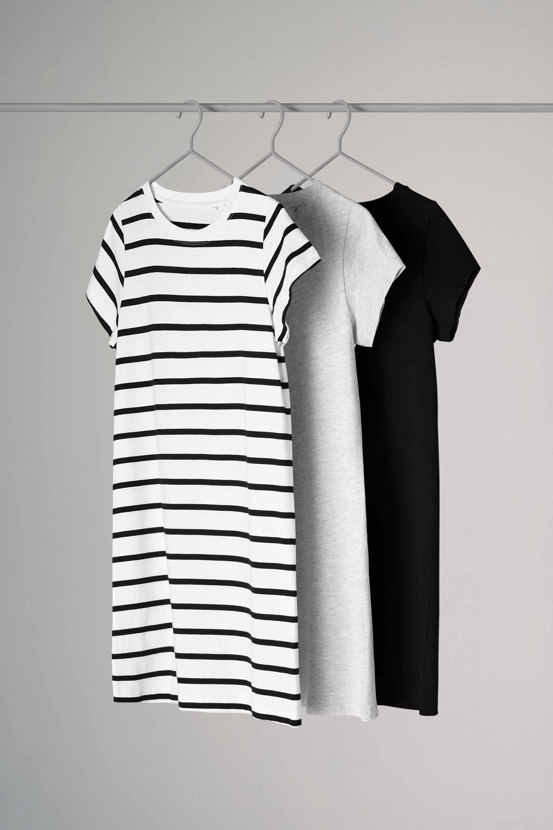 The Set Black Grey White Stripe 100 Cotton Short Sleeve T Shirt Dress 3 Pack