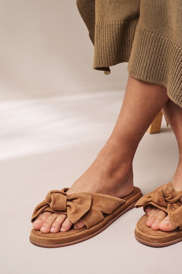 Tan Brown Forever Comfort® Bow Mule Sandals