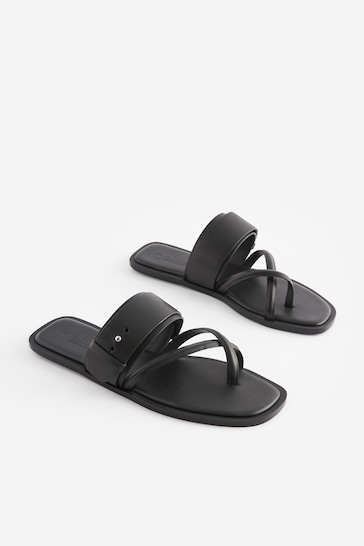 Black Premium Leather Forever Comfort® Cross Toe Post Sandals