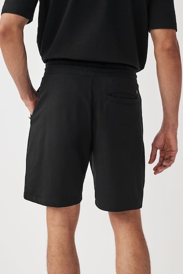Black Straight Zip Pocket Jersey Shorts