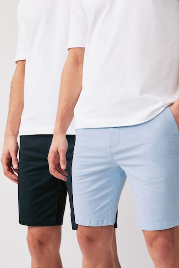 Blue Slim Fit Stretch Chinos Shorts 2 Pack