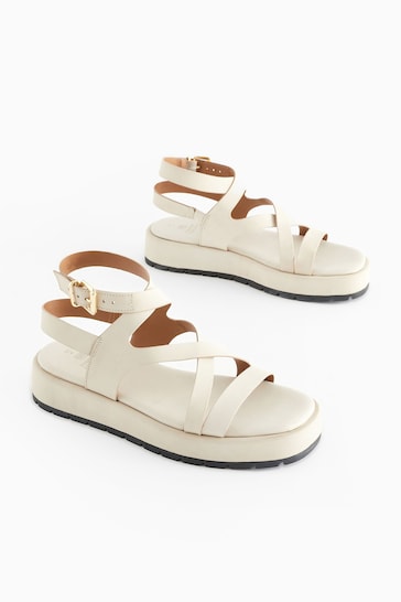 Bone White Forever Comfort® Leather Strappy Flatform Sandals