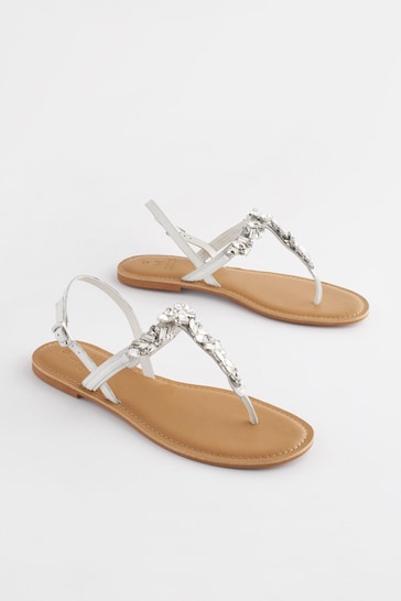 Silver Extra Wide Fit Forever Comfort® Jewel Toe Post Sandals