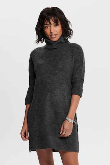 ONLY Grey Knitted Roll Neck Jumper Dress